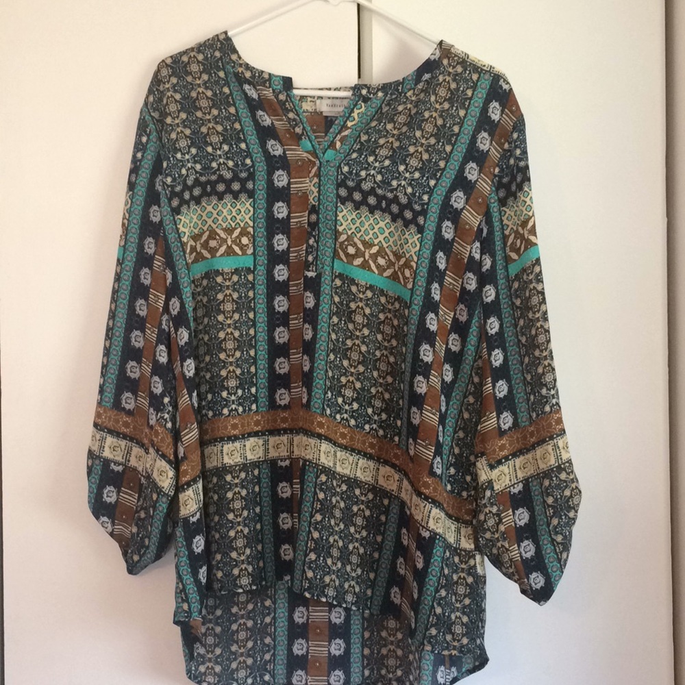 NWT Van Heusen print teal green blouse top